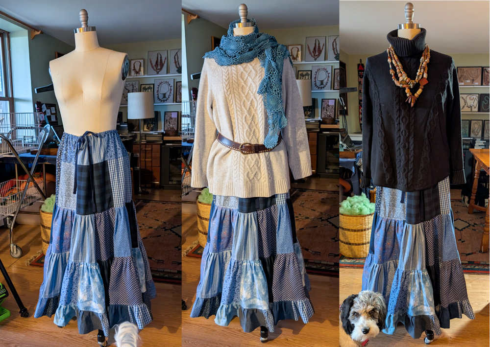 three views of my patchwork skirt